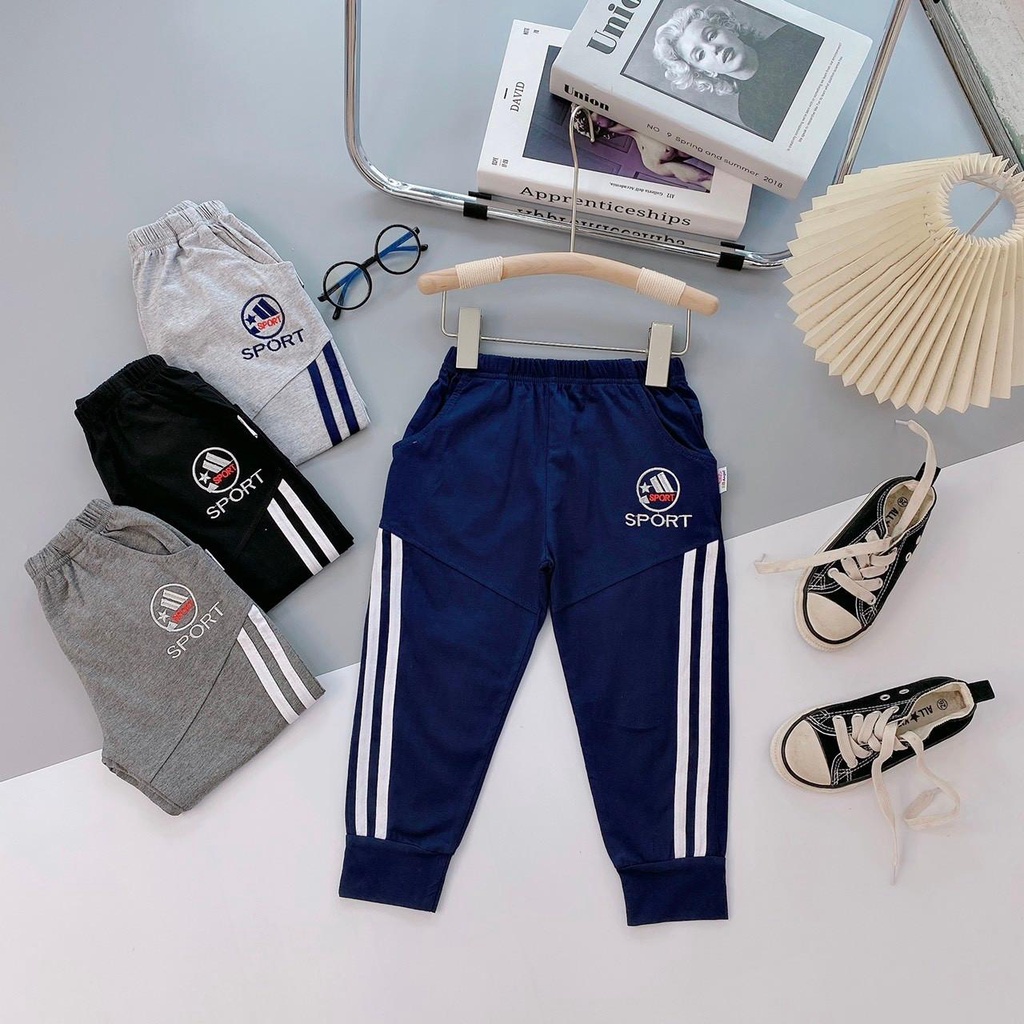 [Rẻ vô địch] Quần cotton thu đông dài dáng thể thao cho bé trai từ 10-35kg