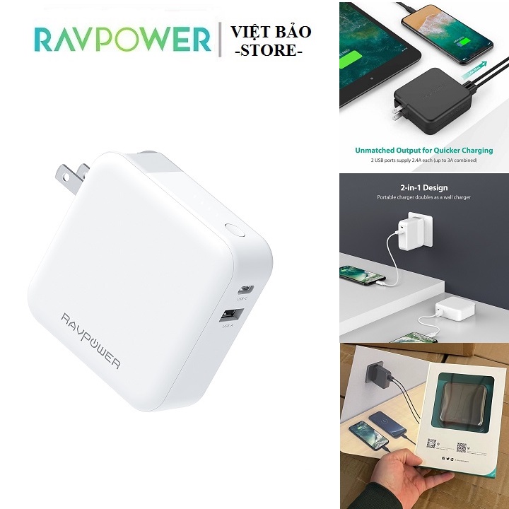 Pin dự phòng kiêm sạc tường RAVPower RP-PB101, dung lượng 5000mAh, PD 18W