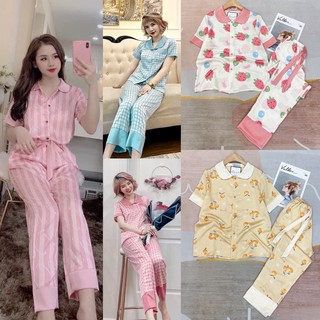 Bộ Lụa Satin Cổ Sen Ngắn Tay