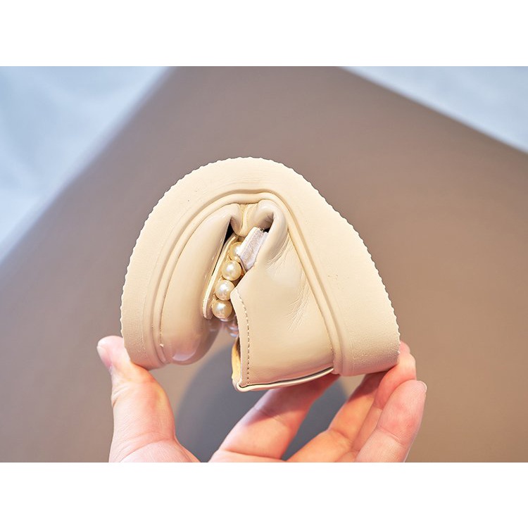 Giày Búp Bê Đế Bằng Chất Liệu Da Đính Nơ Và Ngọc Trai Lấp Lánh Cho Bé Gái 1-8 Tuổi
