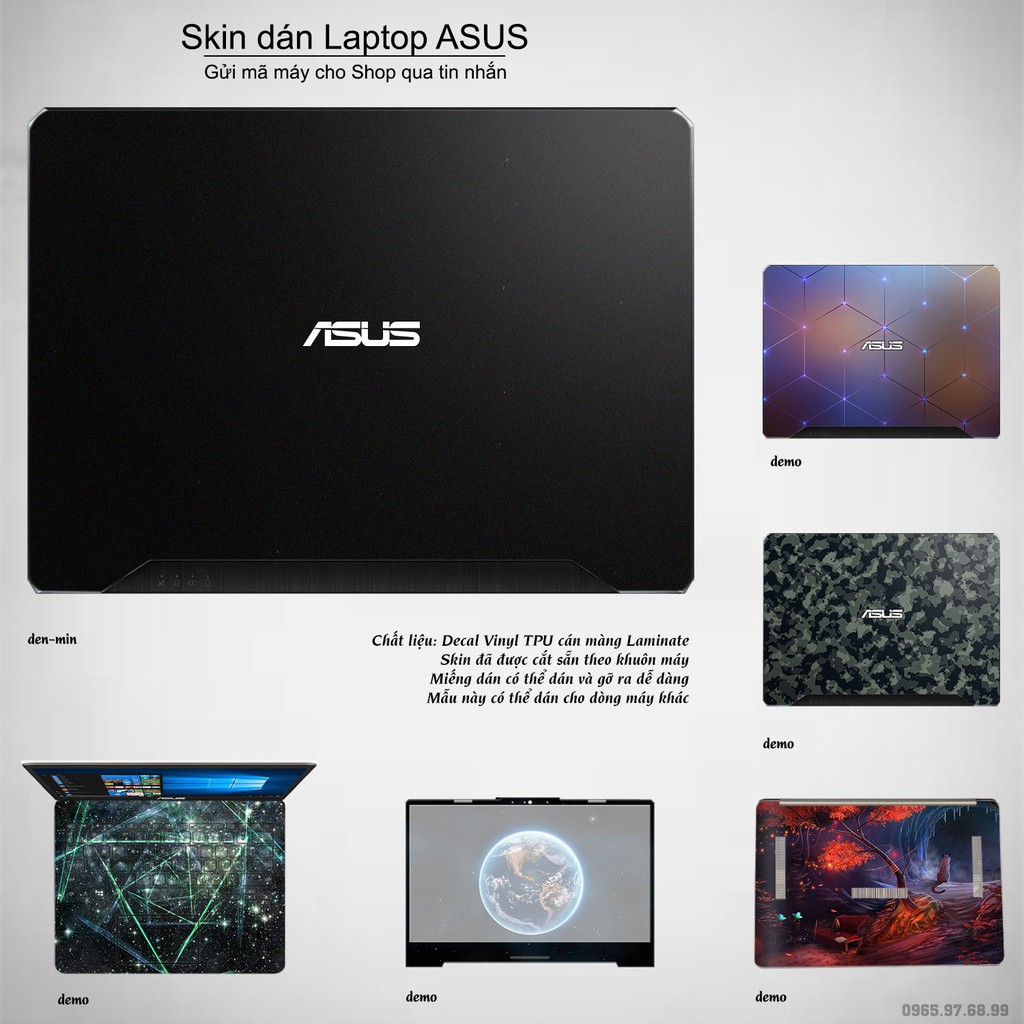 Skin dán Laptop Asus in màu đen mịn (inbox mã máy cho Shop)