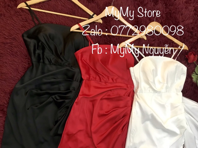 Đầm maxi body TRIPBLE T DRESS 2 dây xẻ đùi nhún bèo eo - size M/L - MS107V