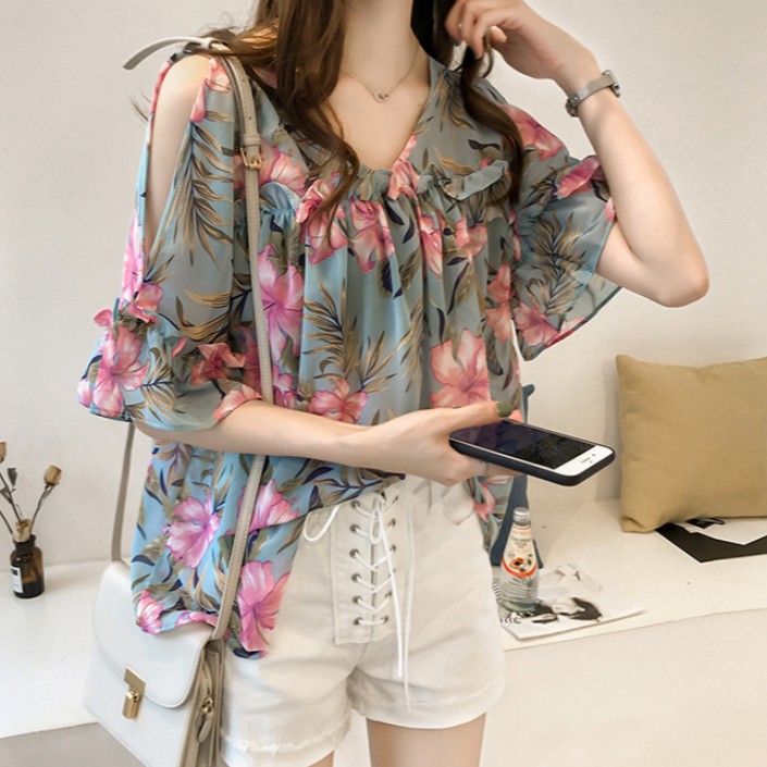 SUXI Áo cánh dơi chất liệu voan dáng rộng thời trang mùa hè cho nữ