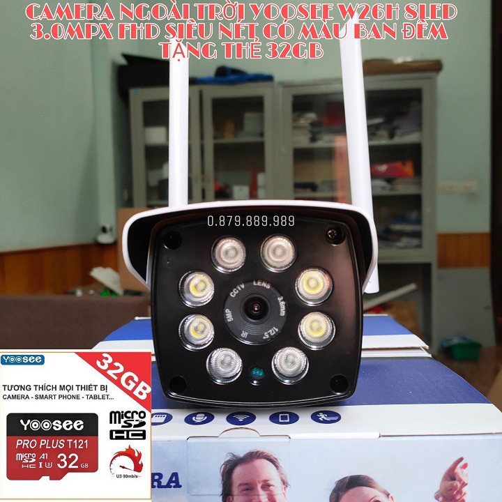 Camera ngoài trời yoosee W26H 8led 3.0Mpx siêu nét - góc rộng - chịu nắng mưa - có màu ban đêm