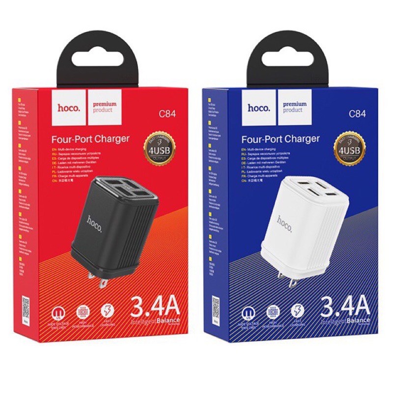Củ sạc hoco C84 có 4 cổng USB nguồn max 3.5A sạc nhanh và bền đẹp