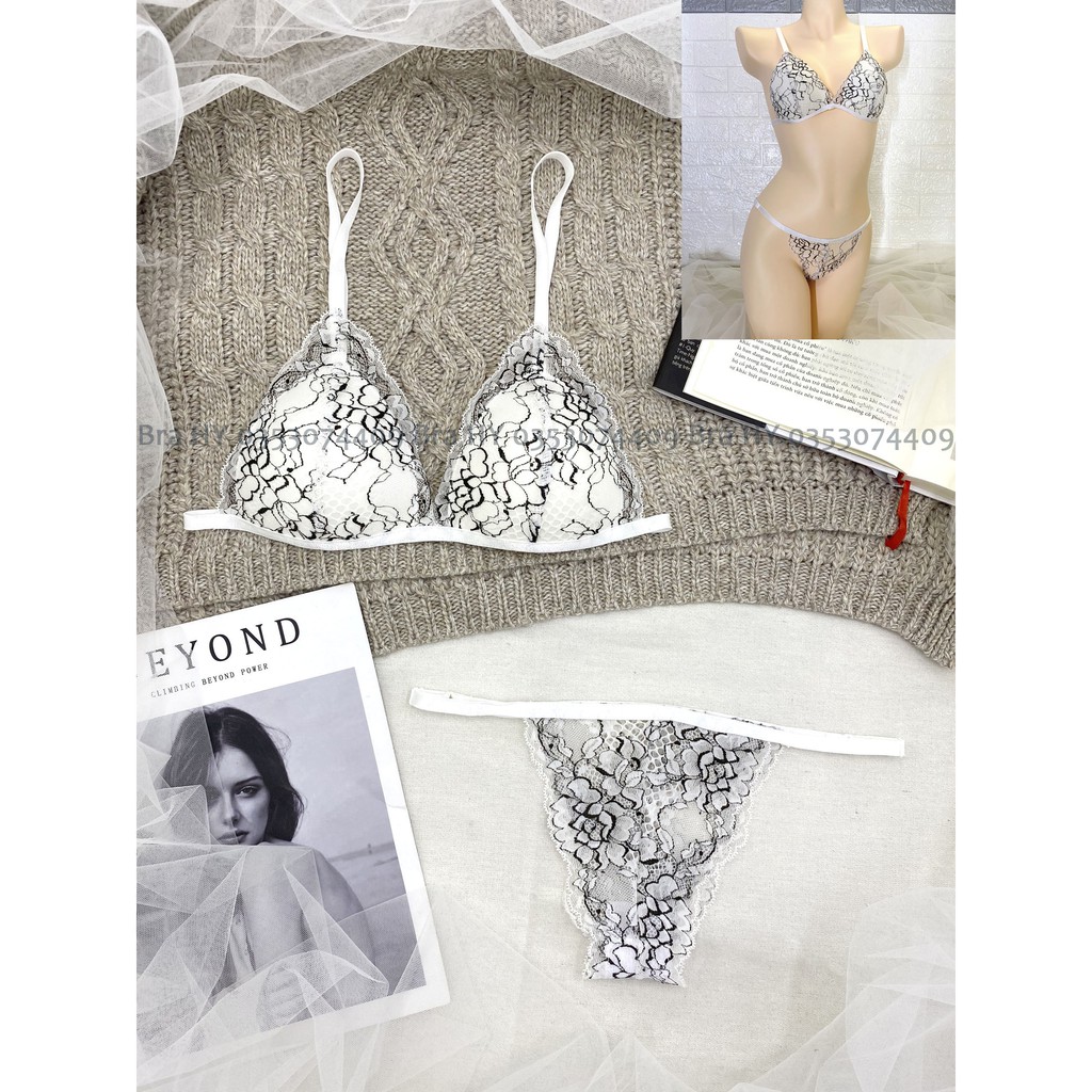 👙 Bra thiết kế sexy 👙 Đồ lót nữ thiết kế màu trắng họa tiết có mút vải ren cao cấp loại 1 gồm áo + quần