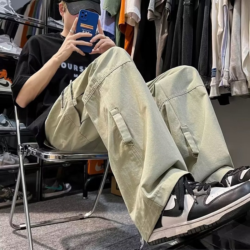 Quần Dài Nam Ống Rộng Phong Cách Đường Phố Thời Trang Mùa Hè Màu Xanh Lá Size M-2XL