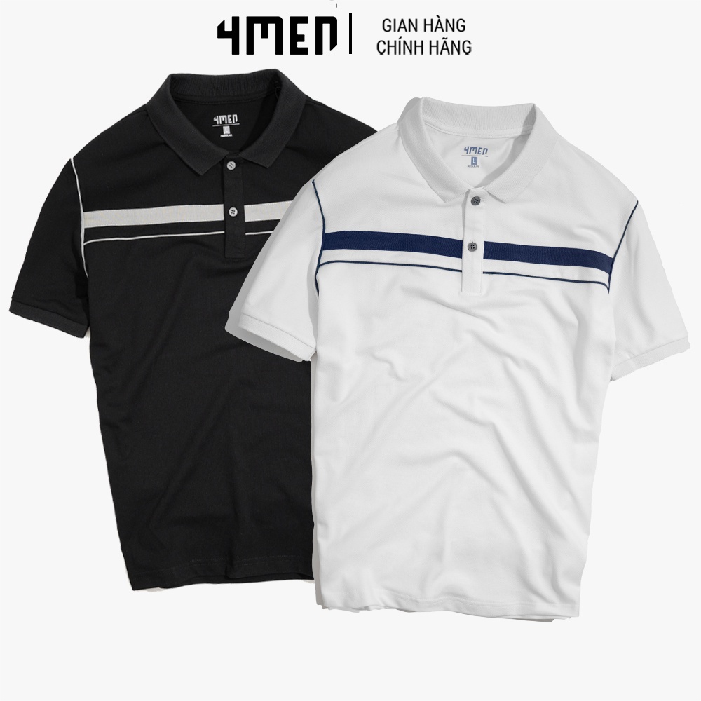 Áo polo nam 4MEN PO043 phối màu kẻ ngang, vải cá sấu dày dặn, thấm mồ hôi, thoáng mát, co giãn mềm mịn, trẻ trung