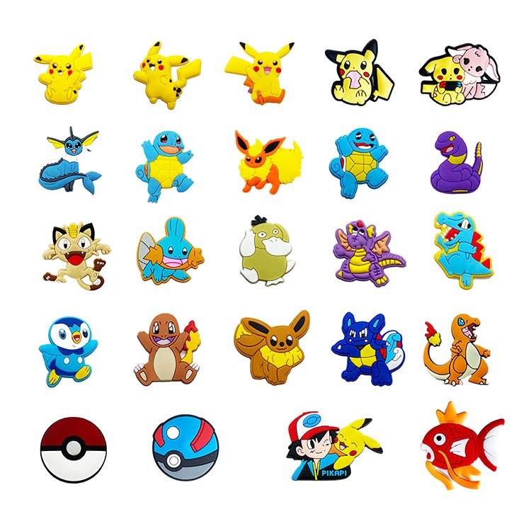 Nút Gắn Dép Jibbitz, Sticker Nhựa Mềm PVC Hình Pokemon