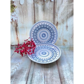 Set 2 dĩa sứ Pastel hoa văn Thổ Cẩm cao cấp đk 20cm - Dĩa sứ họa tiết thổ cẩm sang trọng - Dĩa đựng trái cây , thức ăn