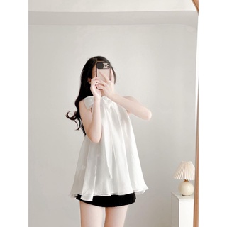 Áo xẻ cánh tay voan tơ thắt nơ mịn 2 lớp, yếm voan tơ dáng xoè