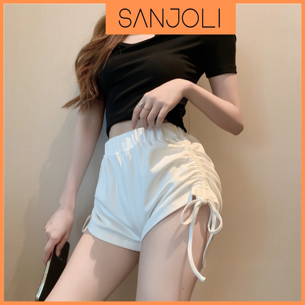 Quần Đùi Nữ SANJOLI Thiết Kế Lưng Cao Có Dây Rút Mặc Ở Nhà Thể Thao Năng Động Đen Trắng QD009