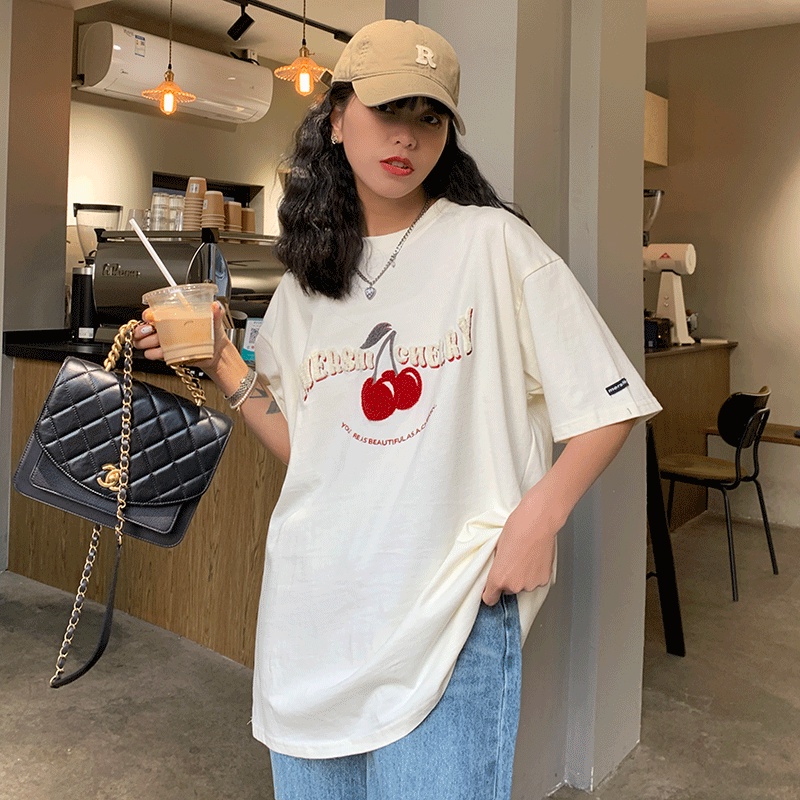 Áo thun SUXI ngắn tay cổ tròn in họa tiết trái cây đơn giản cho nữ