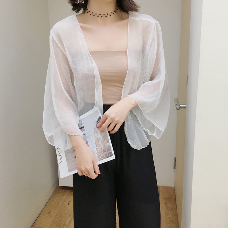 Áo choàng voan mỏng cho mùa hè/ Áo choàng đi biển (SẴN ĐEN) | BigBuy360 - bigbuy360.vn