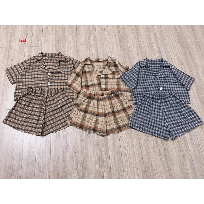 Set áo croptop sơ mi cổ véc + quần đùi ông rộng giả váy hđ