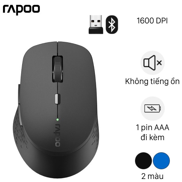 Chuột không dây Rapoo M300 Silent - Đa kết nối (USB Receiver 2.4GHz/Bluetooth 3.0, 4.0)