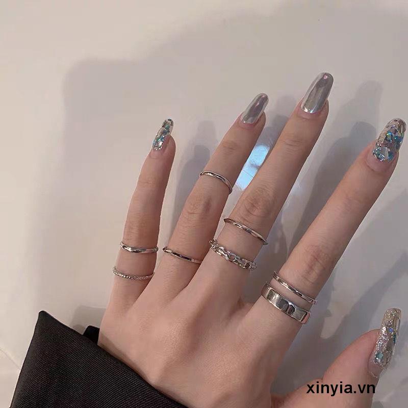 Set 7 Nhẫn Bạc Đeo Khớp Ngón Tay Phong Cách Vintage Cho Nữ nhẫn kim tiền nhẫn nữ