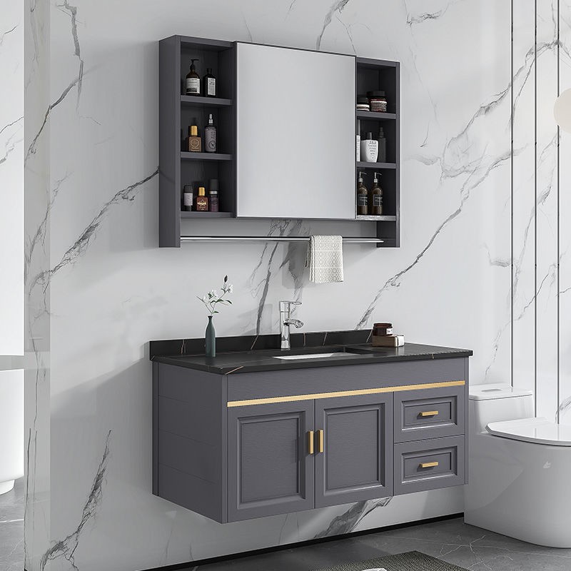 【Tủ phòng tắm】 Tủ tắm bằng đá phiến kết hợp chậu rửa hiện đại tối giản cho căn hộ chung cư nhỏ gương bàn trang điểm1 | BigBuy360 - bigbuy360.vn