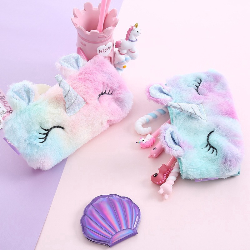 Hộp bút cute unicorn，Hộp văn phòng phẩm sang trọng，hộp bút pop ít，hộp bút lông mềm mại，hộp bút nữ