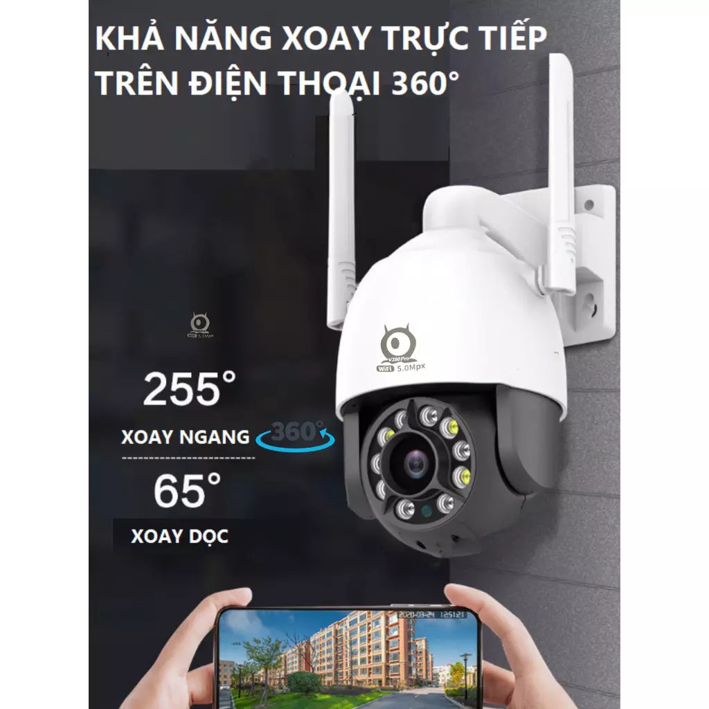 Camera wifi ngoài trời 2 râu - Camera PTZ V380Pro 5.0Mpx - 2560×1440P - Zomm x5 chống nước quay đêm có màu [BH 2 NĂM] | BigBuy360 - bigbuy360.vn