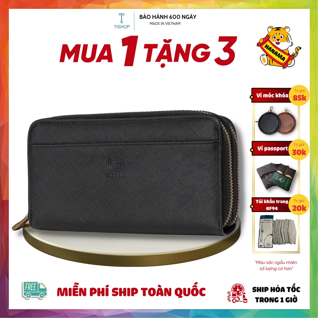 Ví Da Cầm Tay Nam HANAMA Da Bò Thật Safiano Many + Sito - BH 18 Tháng