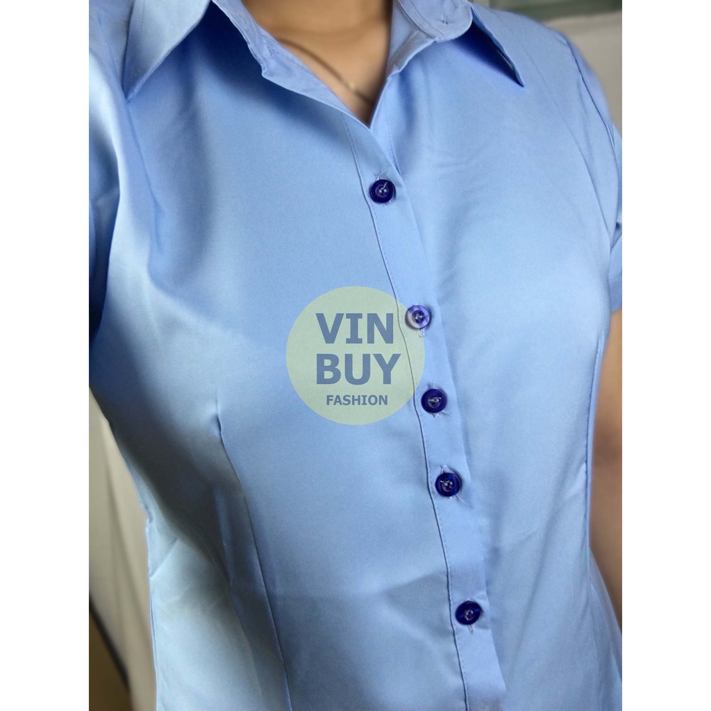 Áo sơ mi trắng tay ngắn, thiết kế 3 nút áo ngăn hở ngực | BigBuy360 - bigbuy360.vn