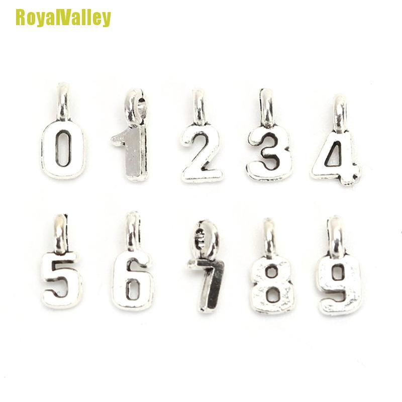 CHARMS Set 10 Mặt Dây Chuyền Hợp Kim Khắc Chữ Số Độc Đáo Thời Trang