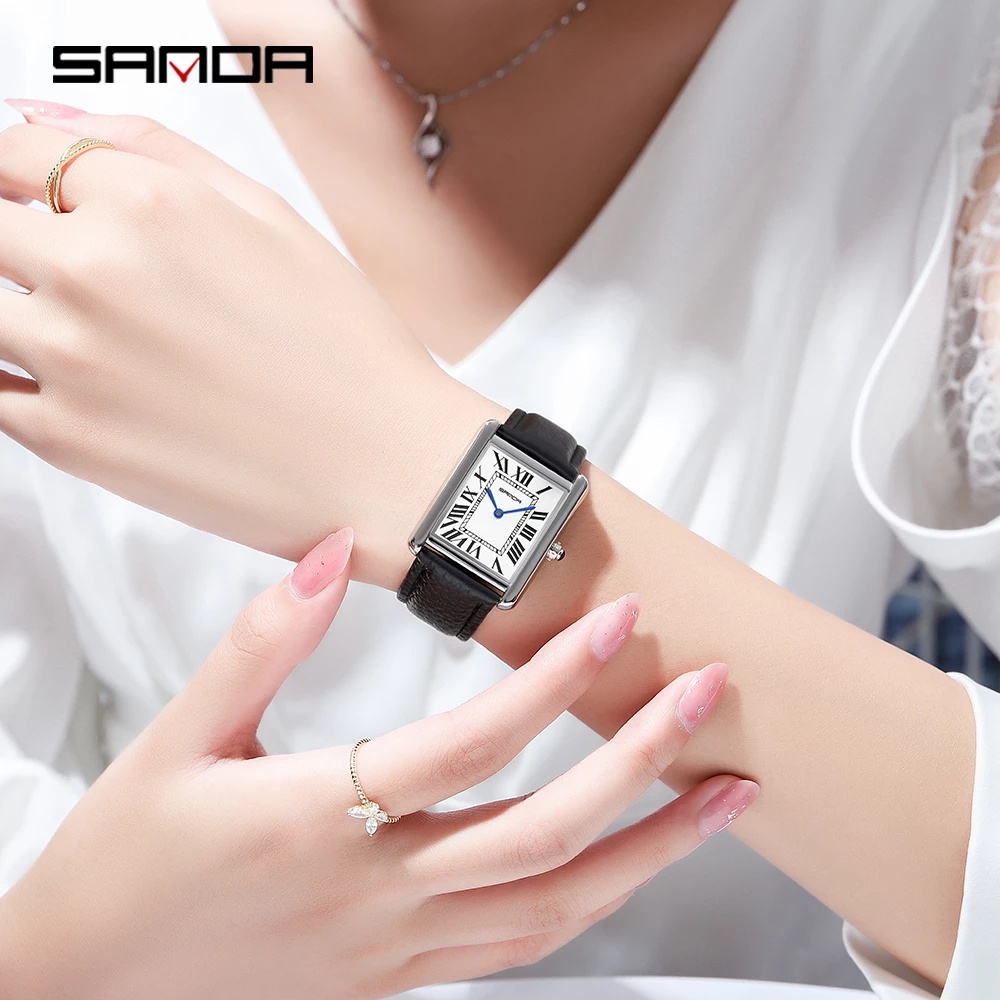 Đồng Hồ Quartz Mặt Chữ Nhật Mạ Bạc Sang Trọng Cho Nữ zegarek damski 1108