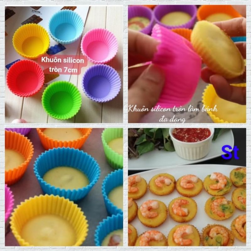 Set 10 khuôn silicon cupcake 7 cm nhiều mẫu làm bánh da lợn, muffin hình tròn, tim , ngôi sao