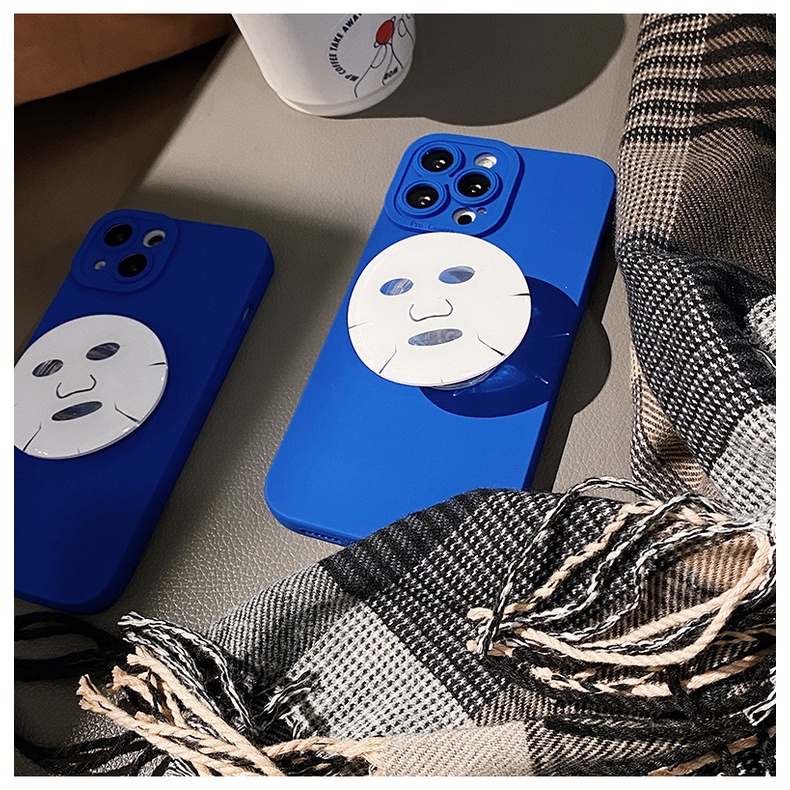 Ốp Điện Thoại Silicon Màu Xanh Dương Kèm Giá Đỡ Mặt Nạ Klein Độc Đáo Cho Iphone 7 8 Plus SE2 XS XR 11 12 13 Mini PRO MAX