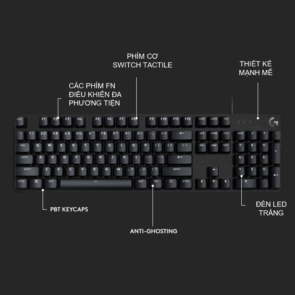 [Mã ELLOGIWL5 giảm 10% đơn 500K] Bàn phím cơ game Logitech G413 TKL SE | G413 SE Full size – Keycap PBT, AntiGhosting