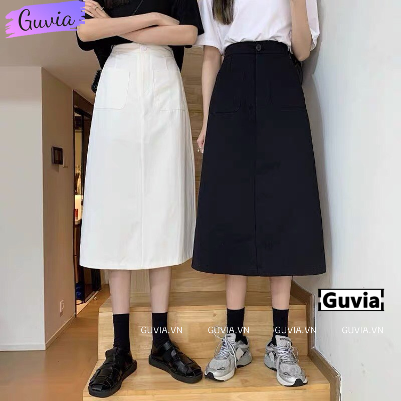 Chân Váy SUÔNG 2 TÚI DÁNG DÀI Nữ Chất Kate, Chân Váy Lưng Cao Form Chuẩn GUVIA CV16