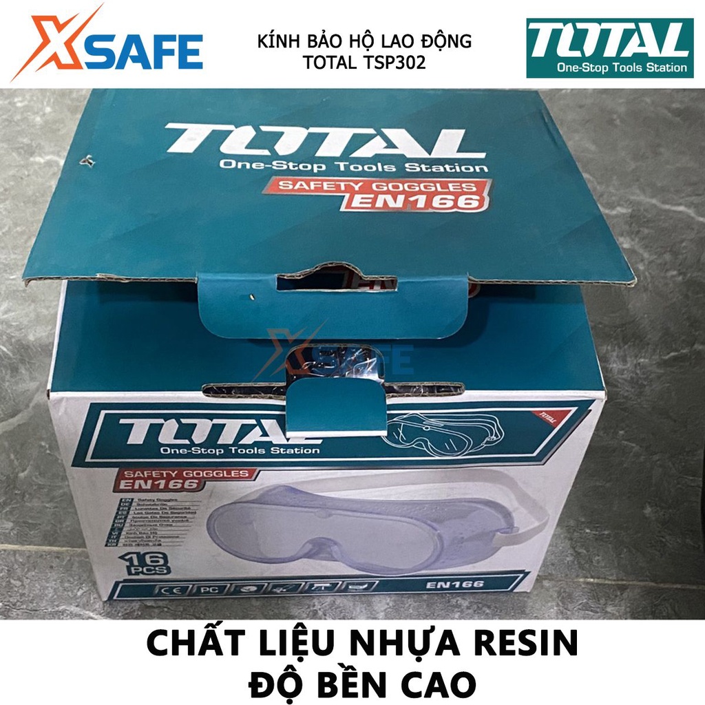 Kính bảo hộ lao động TOTAL TSP302 kính nhựa dẻo chống bụi Màu tròng kính trong suốt, khung nhựa PVC mềm và nhẹ