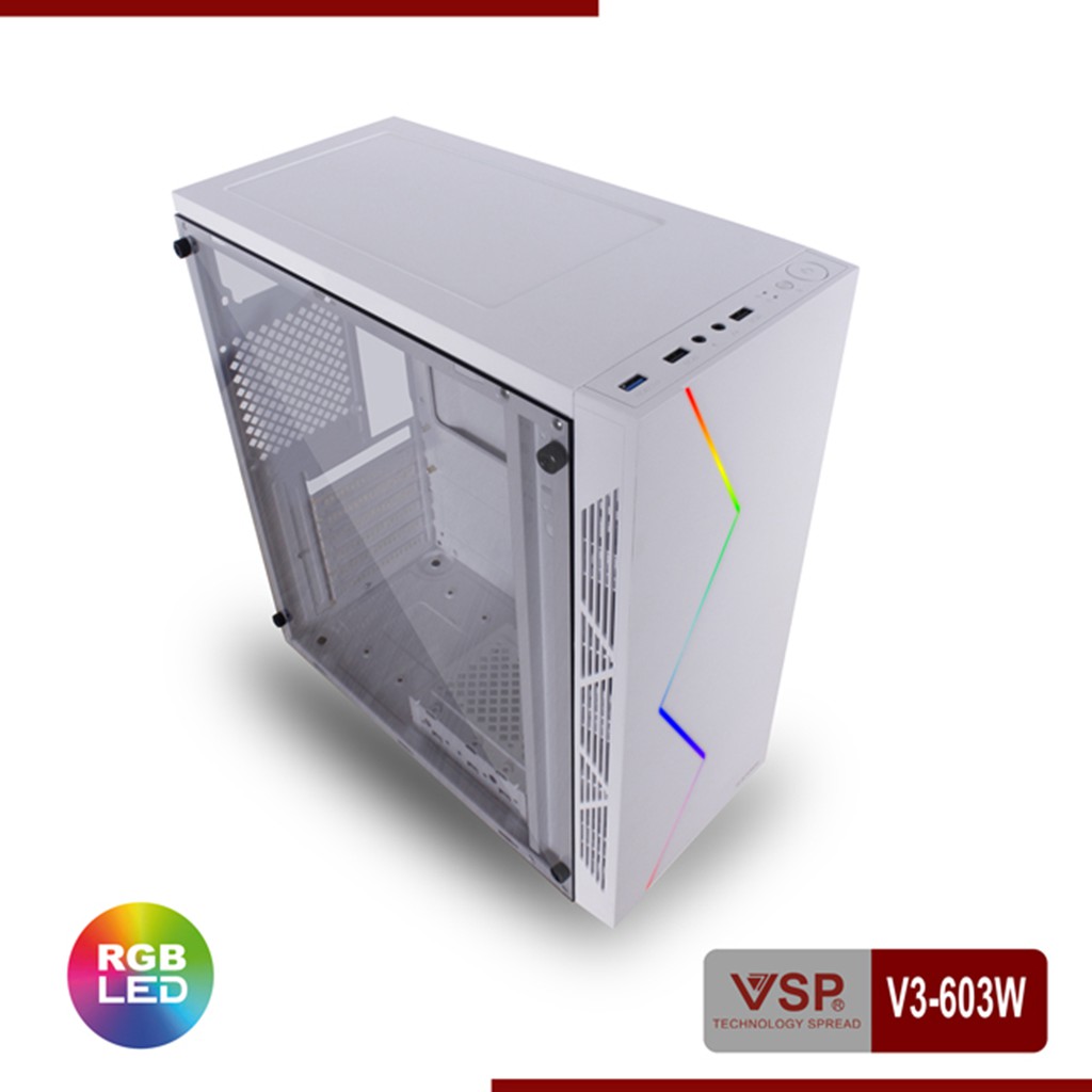 Case VSP V3-603W Có Sẵn LED RGB Và nắp hông trong suốt.