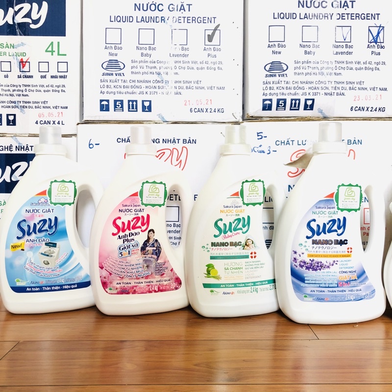 2,4kg Nước giặt xả NANO BẠC Suzy chống phai nhiễm màu, diệt khuẩn chất lượng Nhật Bản