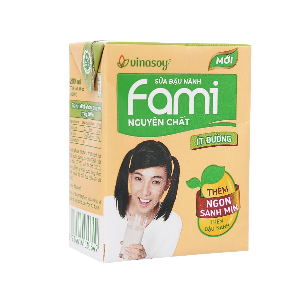 Lốc 6 hộp sữa đậu nành nguyên chất ít đường Fami 200ml