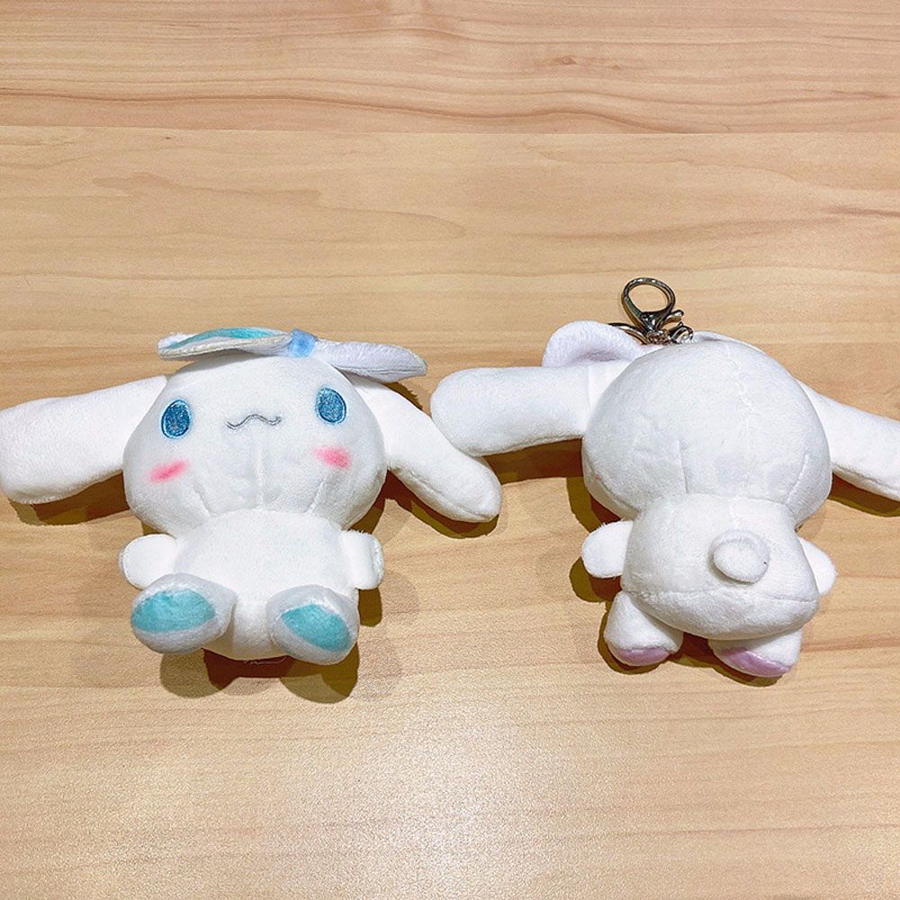 Móc khóa phối thú nhồi bông hình thỏ tai lớn mềm mại đáng yêu màu hồng/ xanh lam