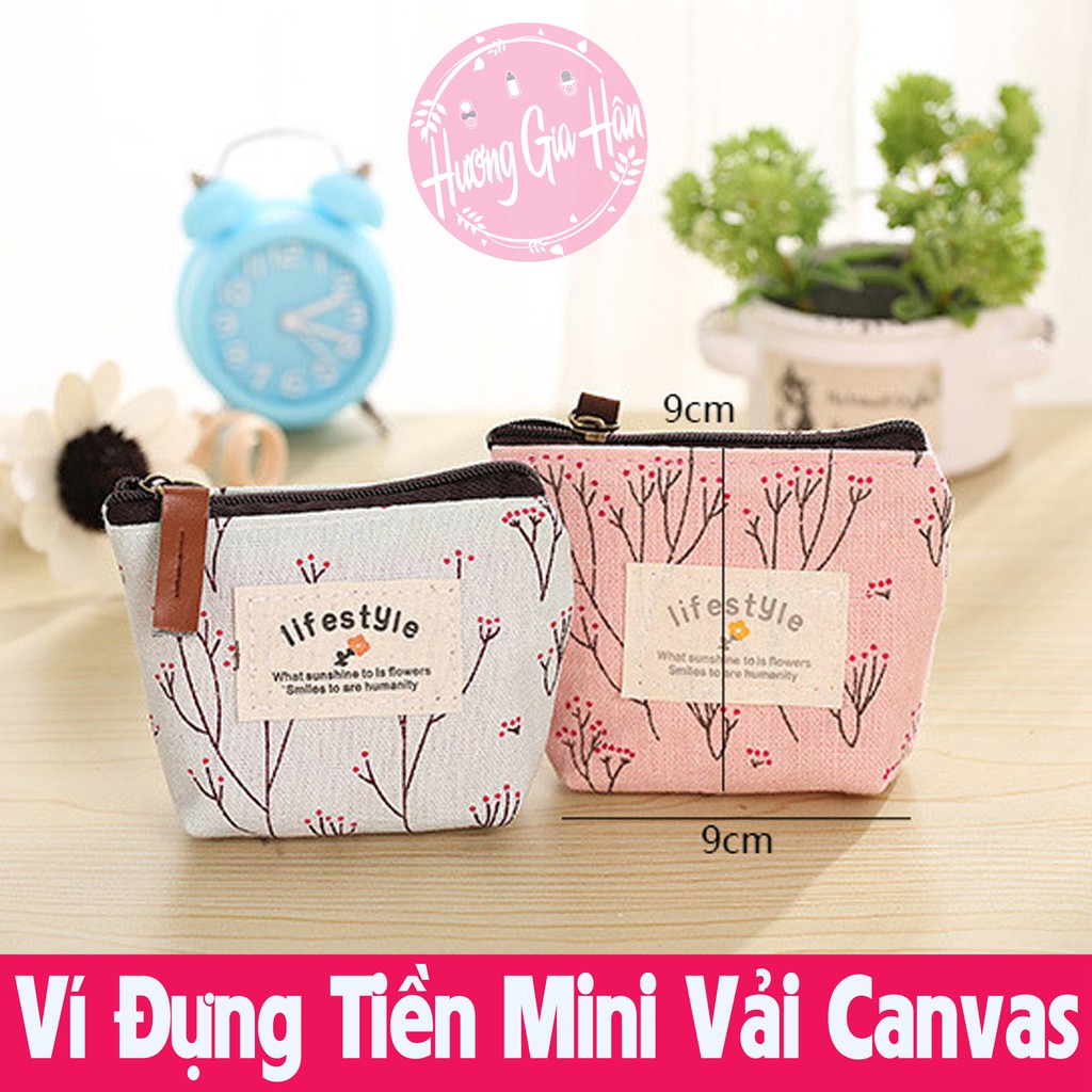 Ví Đựng Tiền Mini Vải Canvas Họa Tiết Hoa Xinh Xắn Cho Bạn Gái