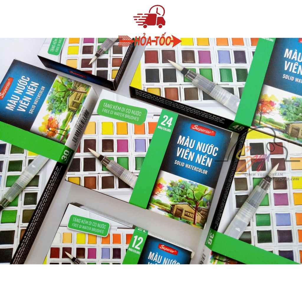 Màu Nước dạng Nén SUPERIOR bản chính hãng (kèm cọ)
