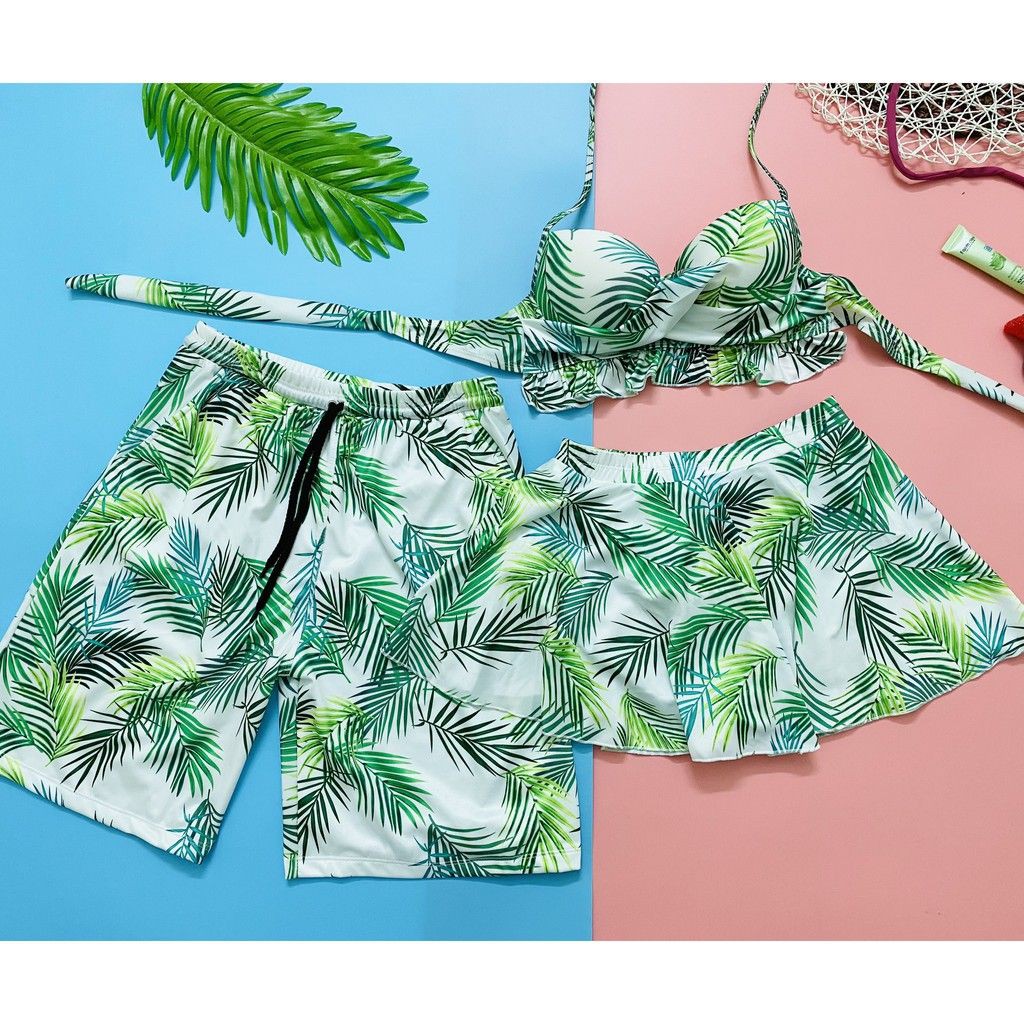 Set đồ đôi đi biển nam nữ quần bơi đôi họa tiết hoa lá siêu đẹptại Hà Nội