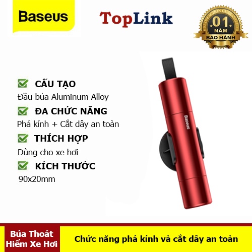 Búa Thoát Hiểm Phá Kính Ô tô Cắt Dây - Búa Phá Kính Xe Hơi Cắt Dây Thương Hiệu Baseus - Phân Phối TopLink