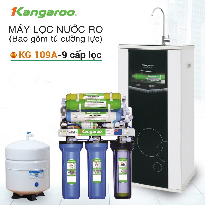 Máy lọc nước RO KANGAROO KG109A 9 cấp lọc - Bao gồm tủ cường lực