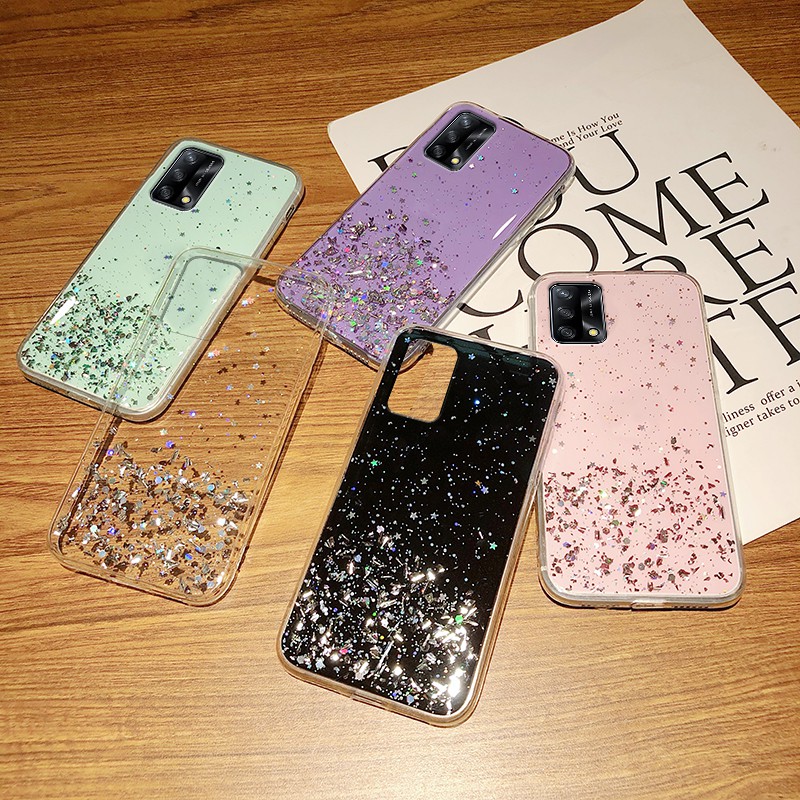 Ốp Điện Thoại Pc Cứng Trong Suốt Lấp Lánh Chống Sốc Kèm Móc Xỏ Ngón Cho Oppo A74 4g 5g | BigBuy360 - bigbuy360.vn