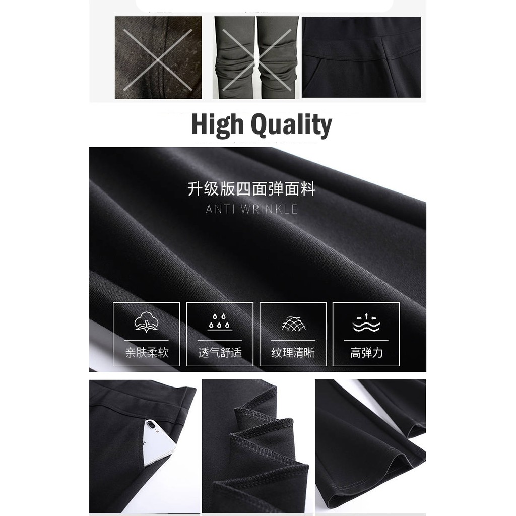 READY STOCK Women Wide Leg Pants High Waist Large Size Stretch Pcoket Bell Bottom Flared Pants