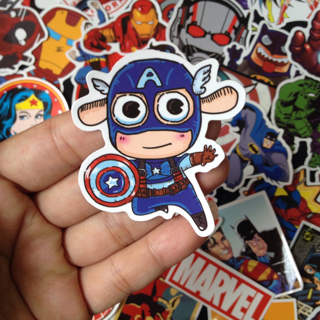 Bộ Sticker dán cao cấp chủ đề MARVEL-DC SIÊU ANH HÙNG - Dùng dán Xe, dán mũ bảo hiểm, dán Laptop, dán Vali...