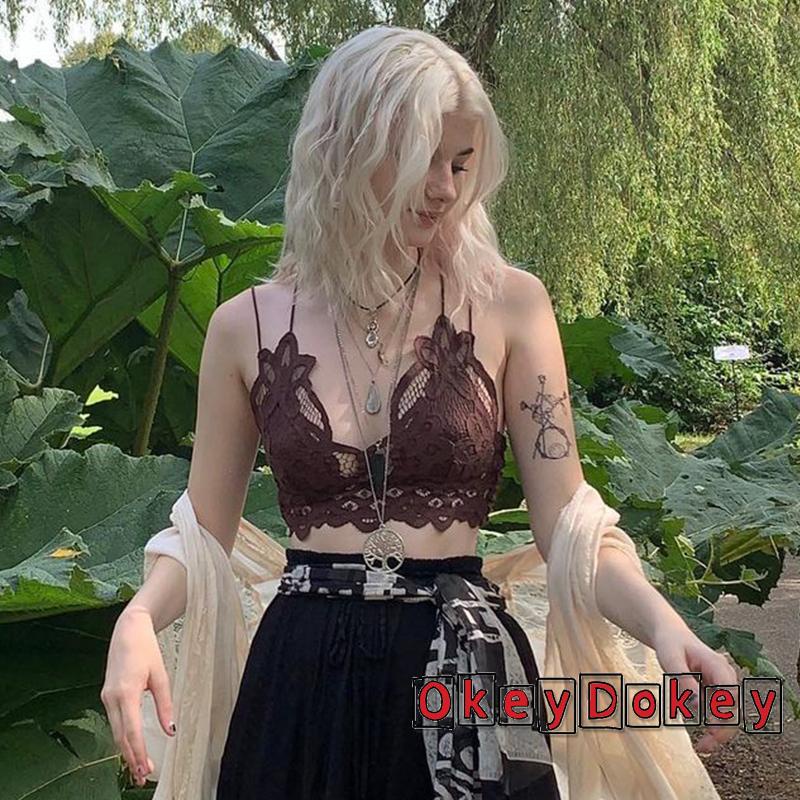 Áo Hai Dây Cổ Chữ V Hở Rốn Màu Trơn Phối Ren Gợi Cảm Thời Trang Cho Nữ