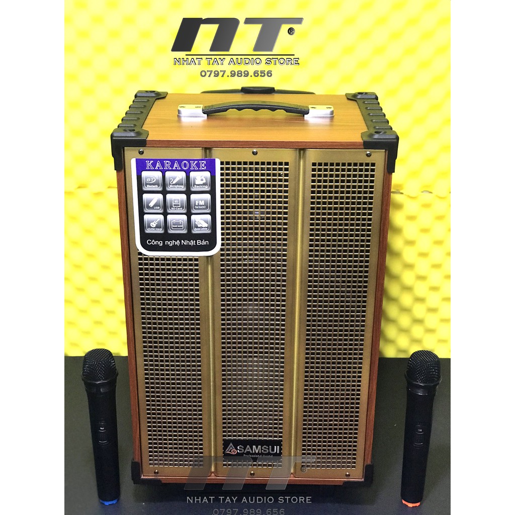 Loa kẹo kéo karaoke di động - SAMSUI S12 - Loa 3 tấc bass kèm 2 micro không dây