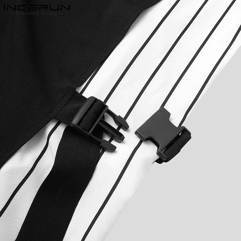 Áo Giả Hai Mảnh INCERUN Tay Ngắn Họa Tiết Sọc Thời Trang Cho Nam