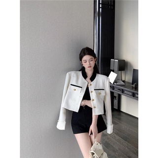 ✨BÁN SỈ✨Áo dạ trắng cổ phối viền đen cúc đồng