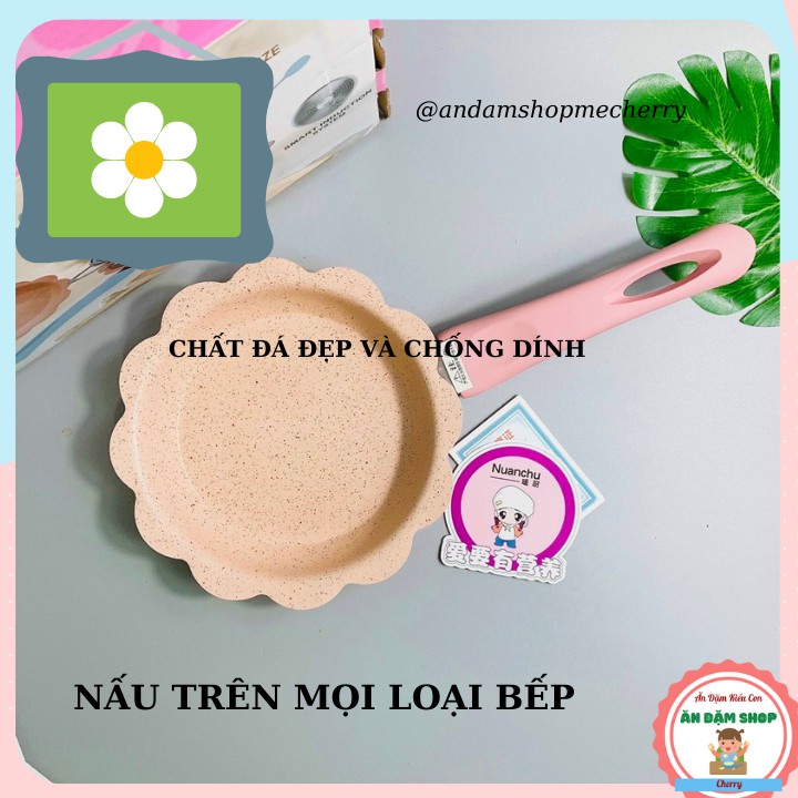 Bộ nồi chảo đá men hình hoa 16cm cho bé ăn dặm☘️Tặng xửng hấp☘️ giành cho mọi loại bếp